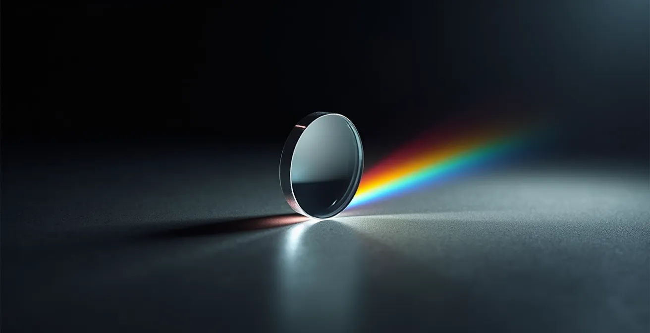 Démonstration visuelle des franges colorées créées par un verre à indice élevé