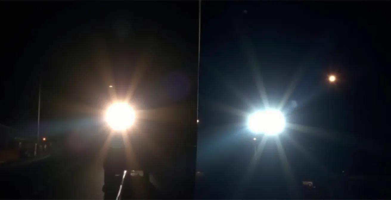 Comparaison visuelle montrant la différence de perception des phares avec et sans traitement antireflet spécial conduite
