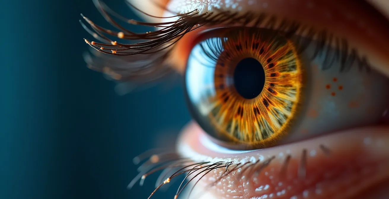 Représentation macro d'une pupille exposée à différentes longueurs d'onde lumineuses