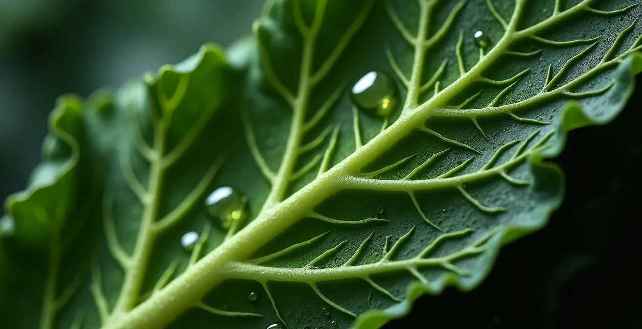 Texture macro d'une feuille de kale massée avec de l'huile d'olive et du citron