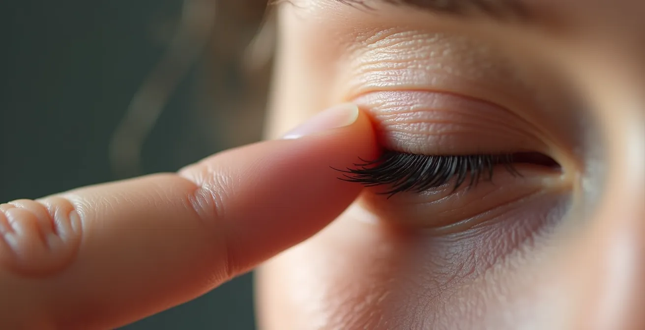 Gros plan sur un massage délicat des paupières avec technique appropriée