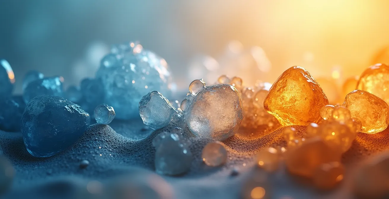 Visualisation abstraite de molécules photochromiques réagissant différemment selon la température