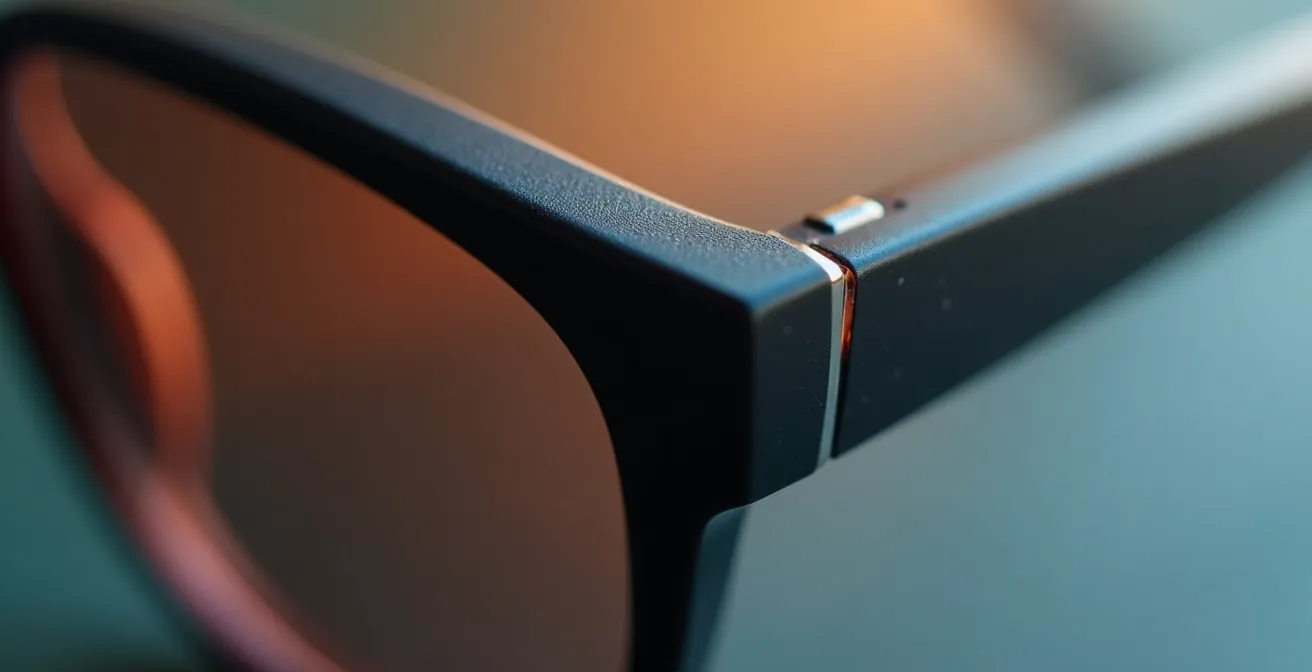 Monture en acétate épaisse vue de profil montrant le masquage des verres épais