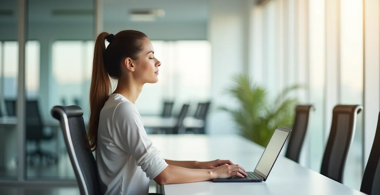 Personne au bureau faisant une pause pour pratiquer l'exercice de clignement des yeux