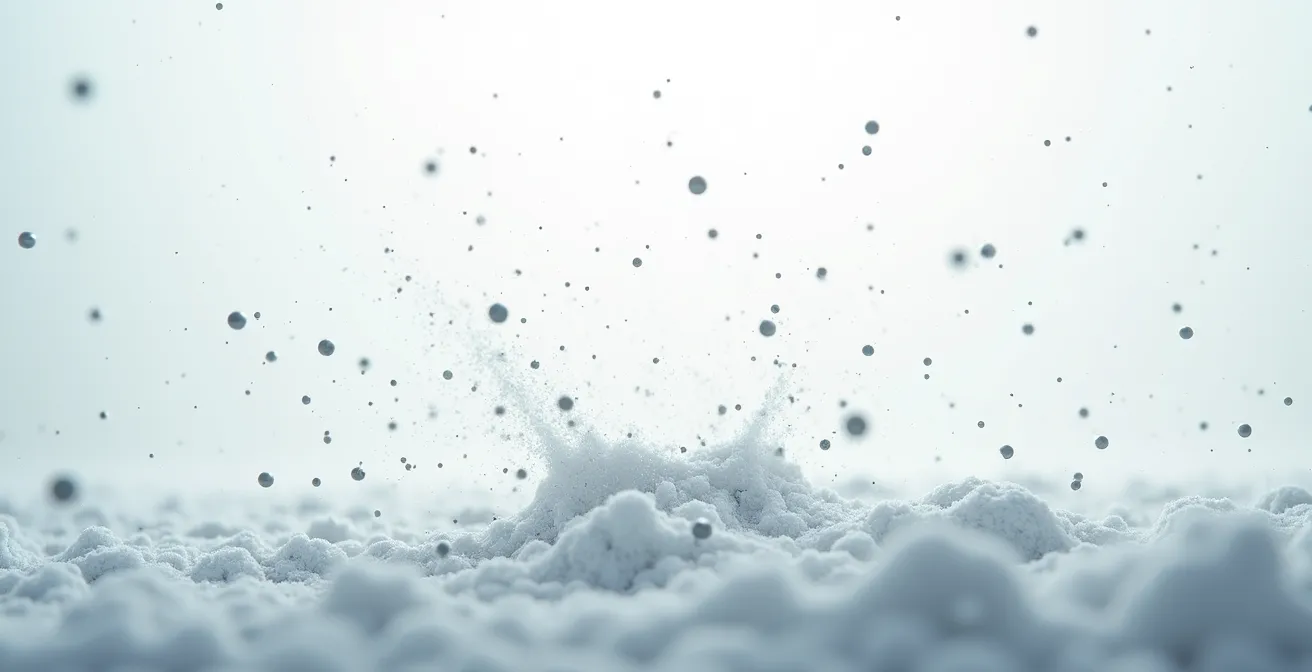 Simulation visuelle d'une multitude de petites particules sombres tourbillonnant comme une tempête de neige dans le champ visuel