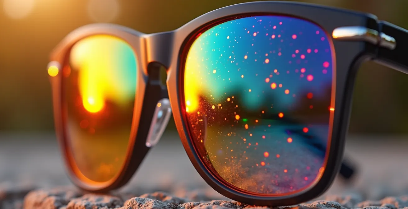 Lunettes de soleil protectrices avec effet de filtrage UV sur fond lumineux naturel