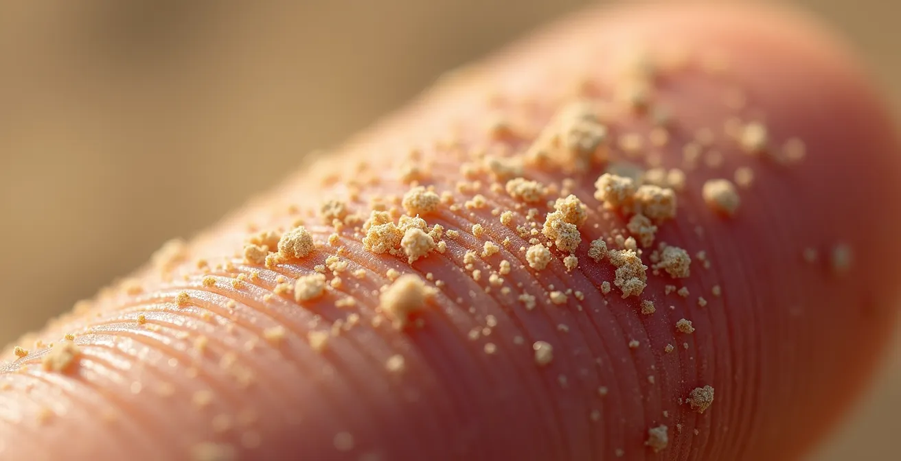 Métaphore visuelle de la sensation de grain de sable dans l'œil après PKR