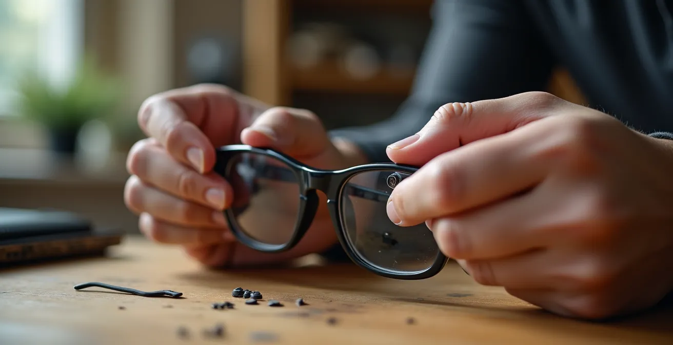 Application de deux manchons de gaine thermorétractable sur une branche de lunettes