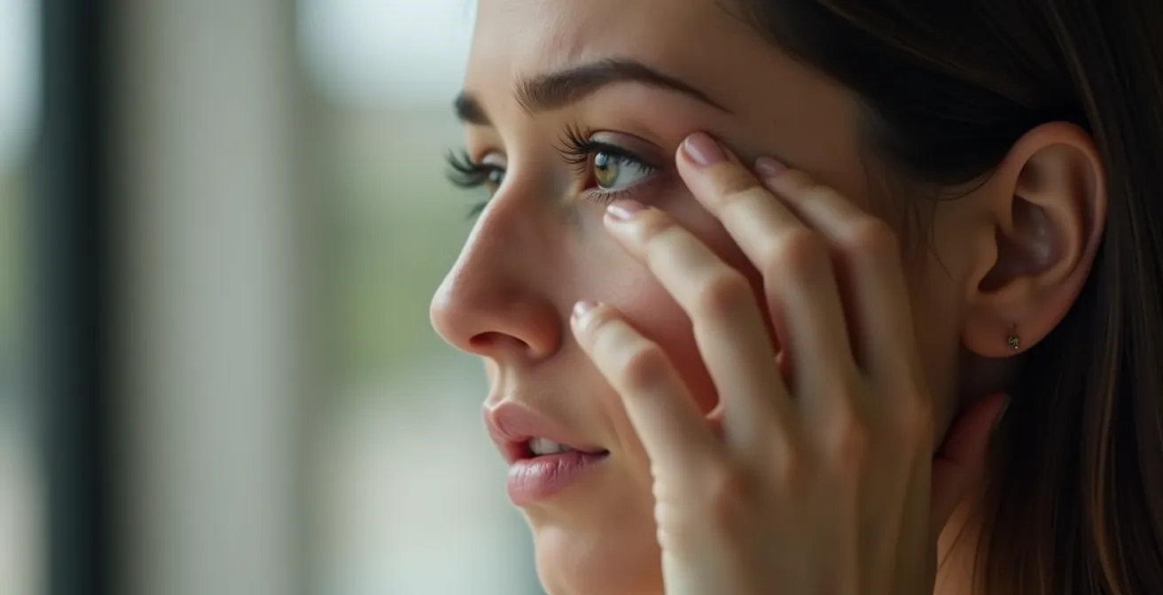 Personne effectuant un test en cachant un œil pour évaluer sa vision et déterminer si le trouble est monoculaire ou binoculaire.