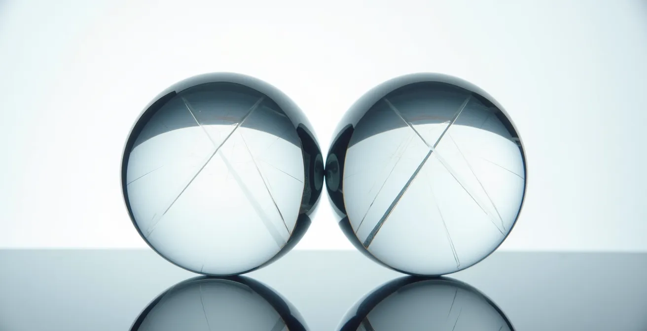 Composition symbolique montrant la fusion de deux images visuelles différentes pour représenter la vision binoculaire.